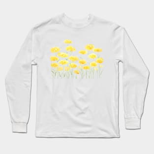 abstract yellow common yarrow flowers watercolor horizontal Long Sleeve T-Shirt